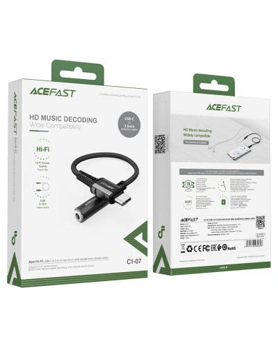 Кабель ACEFAST C1-07 USB-C to 3.5mm aluminum alloy headphones adapter cable Black (AFC1-07B)