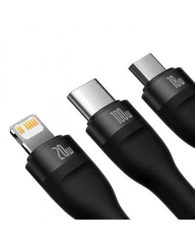 Кабель Baseus Flash Series Ⅱ One-for-three Fast Charging Cable Type-C to M+L+C 100W 1.5m Black (CASS030201)