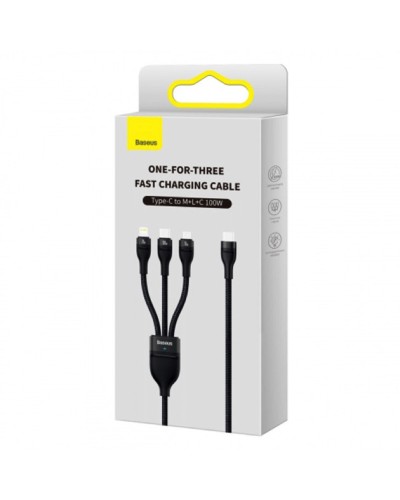 Кабель Baseus Flash Series Ⅱ One-for-three Fast Charging Cable Type-C to M+L+C 100W 1.5m Black (CASS030201)