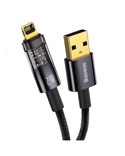 Кабель Baseus Explorer Series Auto Power-Off Fast Charging Data Cable USB to IP 2.4A 1m Black (CATS000401)