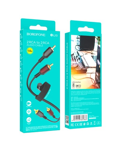 Аудiо-кабель BOROFONE BL13 2RCA red and white double lotus audio cable Black (BL13B)