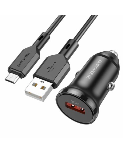 Автомобільний зарядний пристрій BOROFONE BZ18 single port QC3.0 car charger set(Micro) 18W Black (BZ18MB)