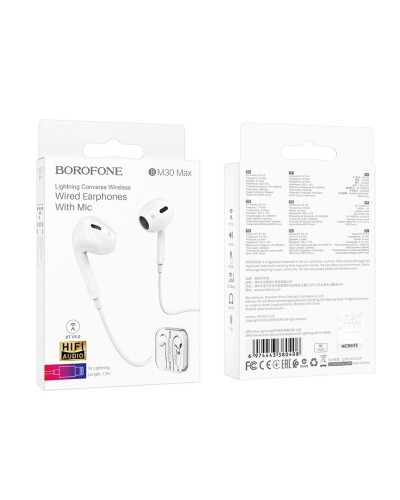 Навушники BOROFONE BM30 Max Acoustic wire control earphones for iP with mic White (BM30MLW)