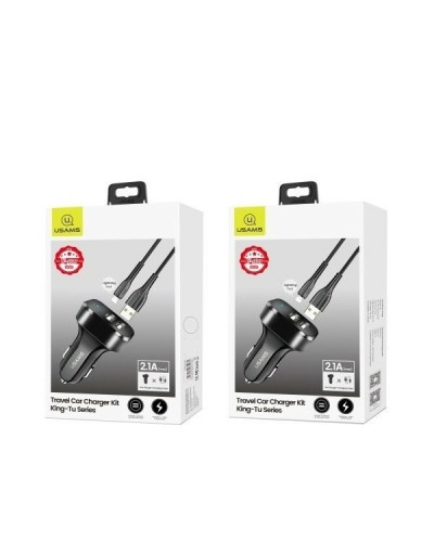 АЗП Usams Travel Car Charger Kit King Tu Series(U35 IP Cable 1M + C13 Dual USB Car Charger) Black (NTU35LC13TZ)