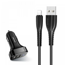 АЗП Usams Travel Car Charger Kit King Tu Series(U35 IP Cable 1M + C13 Dual USB Car Charger) Black (NTU35LC13TZ)