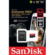 microSDXC (UHS-1 U3) SanDisk Extreme Pro A2 64Gb Class 10 V30 (R200MB/s, W90MB/s) (adapter) (SDSQXCU-064G-GN6MA)