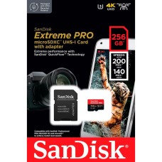 microSDXC (UHS-1 U3) SanDisk Extreme Pro A2 256Gb Class 10 V30 (R200MB/s, W140MB/s) (adapter) (SDSQXCD-256G-GN6MA)