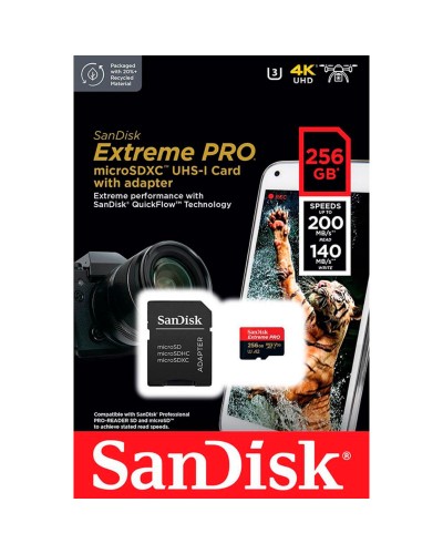 microSDXC (UHS-1 U3) SanDisk Extreme Pro A2 256Gb Class 10 V30 (R200MB/s, W140MB/s) (adapter) (SDSQXCD-256G-GN6MA)