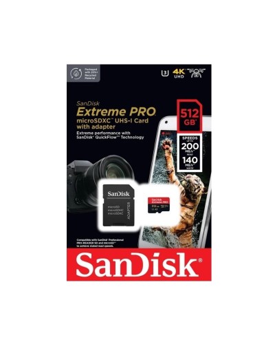 microSDXC (UHS-1 U3) SanDisk Extreme Pro A2 512Gb Class 10 V30 (R200MB/s, W140MB/s) (adapter) (SDSQXCD-512G-GN6MA)