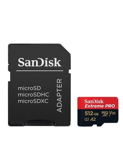 microSDXC (UHS-1 U3) SanDisk Extreme Pro A2 512Gb Class 10 V30 (R200MB/s, W140MB/s) (adapter) (SDSQXCD-512G-GN6MA)