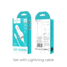 Автомобильное зарядное устройство HOCO Z23 имеет большой стиль dual-port car charger set with iP cable White (6957531078012)