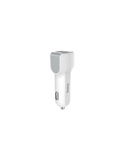 Автомобільний зарядний пристрій HOCO Z23 grand style dual-port car charger set with iP cable White (6957531078012)