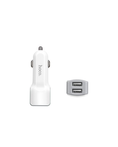 Автомобільний зарядний пристрій HOCO Z23 grand style dual-port car charger set with iP cable White (6957531078012)