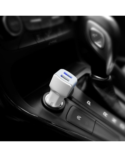 Автомобільний зарядний пристрій HOCO Z23 grand style dual-port car charger set with iP cable White (6957531078012)