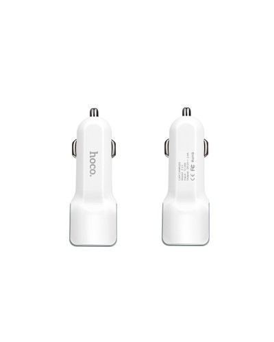 Автомобільний зарядний пристрій HOCO Z23 grand style dual-port car charger set with iP cable White (6957531078012)