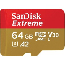 microSDXC (UHS-1 U3) SanDisk Extreme A2 64Gb class 10 V30 (R170MB/s, W80MB/s) (adapter SD) (SDSQXAH-064G-GN6MA)