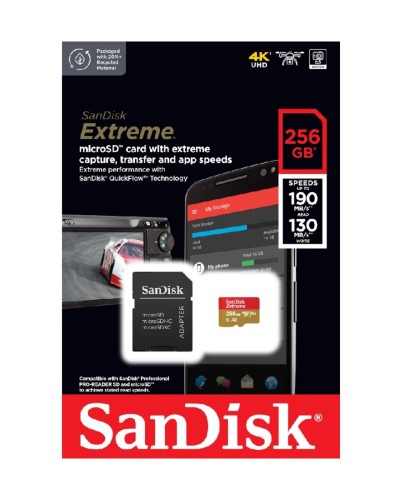 microSDXC (UHS-1 U3) SanDisk Extreme A2 256Gb class 10 V30 (R190MB/s,W130MB/s) (adapter SD) (SDSQXAV-256G-GN6MA)