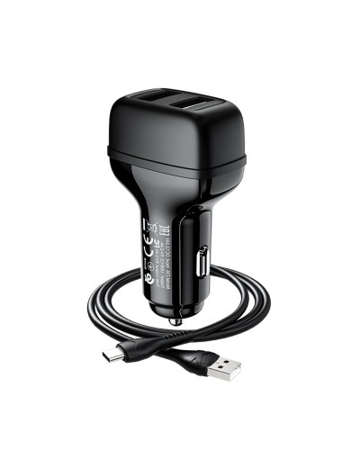 Автомобільний зарядний пристрій HOCO Z36 Leader dual port car charger set(Type-C) Black (6931474727770)