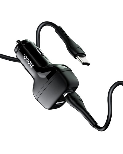 Автомобільний зарядний пристрій HOCO Z36 Leader dual port car charger set(Type-C) Black (6931474727770)