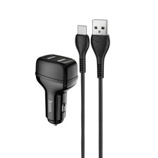 Автомобильное зарядное устройство HOCO Z36 Dual port car charger set(Type-C) Black (6931474727770)