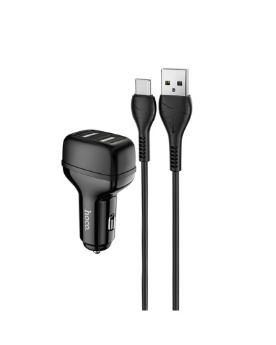 Автомобільний зарядний пристрій HOCO Z36 Leader dual port car charger set(Type-C) Black (6931474727770)