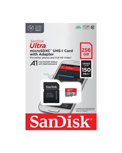 microSDXC (UHS-1) SanDisk Ultra 256Gb class 10 A1 (150MB/s) (adapter SD) (SDSQUAC-256G-GN6MA)