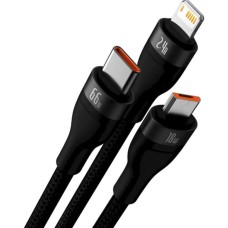 Кабель Baseus Flash Series Ⅱ Один-двумя 3-дюймовый Fast Charging Data Cable USB M+L+C 66W 1.2m Black (CASS040001)
