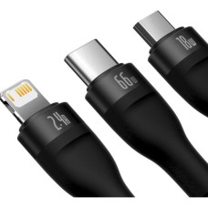 Кабель Baseus Flash Series Ⅱ Один-двумя 3-дюймовый Fast Charging Data Cable USB M+L+C 66W 1.2m Black (CASS040001)