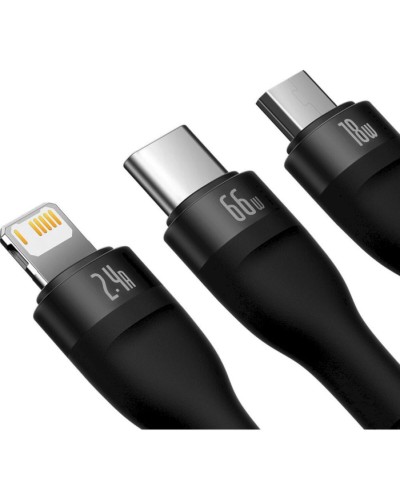 Кабель Baseus Flash Series Ⅱ One-for-three Fast Charging Data Cable USB to M+L+C 66W 1.2m Black (CASS040001)