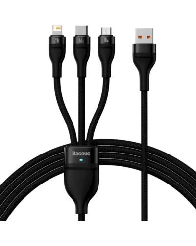 Кабель Baseus Flash Series Ⅱ One-for-three Fast Charging Data Cable USB to M+L+C 66W 1.2m Black (CASS040001)