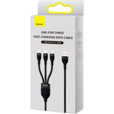Кабель Baseus Flash Series Ⅱ Один-двумя 3-дюймовый Fast Charging Data Cable USB M+L+C 66W 1.2m Black (CASS040001)