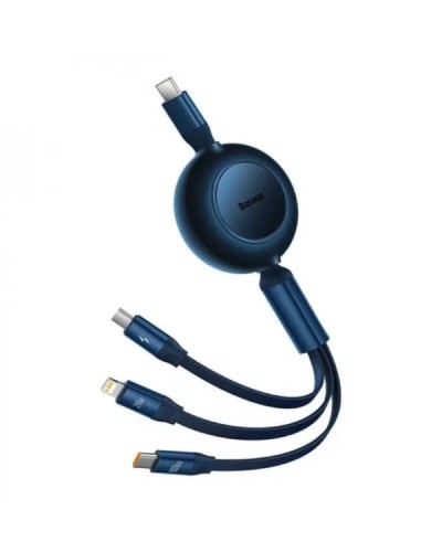 Кабель Baseus Bright Mirror 2 Series Retractable 3-in-1 Fast Charging  Data Cable Type-C to M+L+C 100W 1.1m Blue (CAMJ010203)