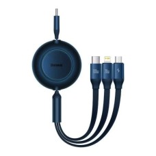 Кабель Baseus Bright Mirror 2 Series Retractable 3-in-1 Fast Charging  Data Cable Type-C to M+L+C 100W 1.1m Blue (CAMJ010203)