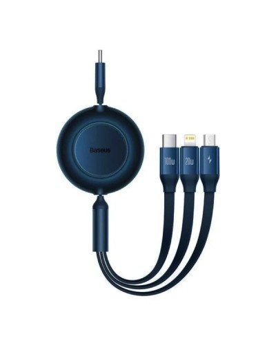 Кабель Baseus Bright Mirror 2 Series Retractable 3-in-1 Fast Charging  Data Cable Type-C to M+L+C 100W 1.1m Blue (CAMJ010203)