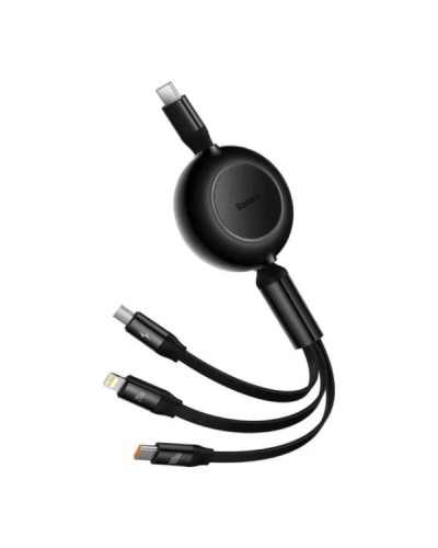 Кабель Baseus Bright Mirror 2 Series Retractable 3-in-1 Fast Charging  Data Cable Type-C to M+L+C 100W 1.1m Black (CAMJ010201)