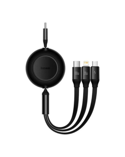 Кабель Baseus Bright Mirror 2 Series Retractable 3-in-1 Fast Charging  Data Cable Type-C to M+L+C 100W 1.1m Black (CAMJ010201)