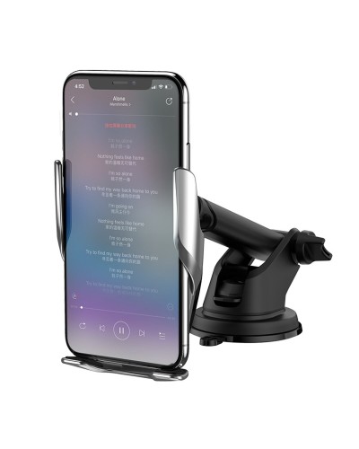 Тримач для мобільного з БЗП HOCO S14 Surpass automatic induction wireless charging car holder Silver (6931474715166)