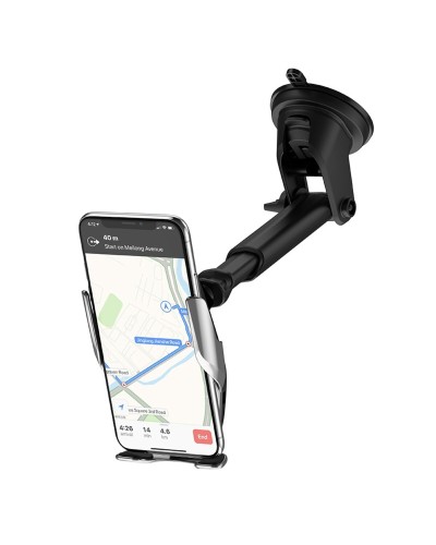 Тримач для мобільного з БЗП HOCO S14 Surpass automatic induction wireless charging car holder Silver (6931474715166)