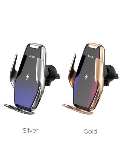 Тримач для мобільного з БЗП HOCO S14 Surpass automatic induction wireless charging car holder Silver (6931474715166)