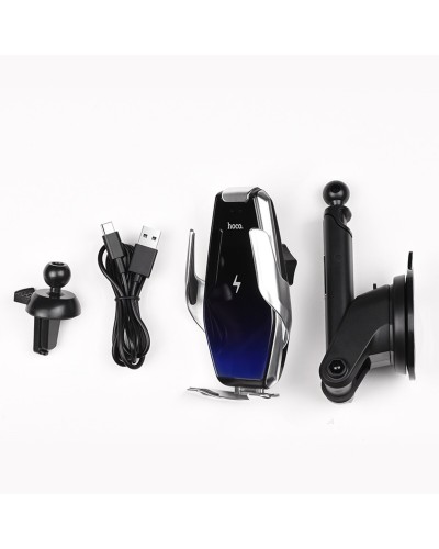 Тримач для мобільного з БЗП HOCO S14 Surpass automatic induction wireless charging car holder Silver (6931474715166)