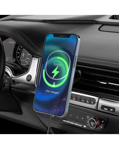 Тримач для мобiльного з БЗП HOCO CA90 Powerful magnetic wireless charging car holder Black (6931474744388)