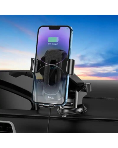 Тримач для мобiльного з БЗП HOCO HW3 Wise automatic induction wireless fast charging car holder(center console) Black (6931474791849)