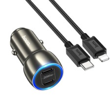 Автомобильное зарядное устройство HOCO Z48 Tough 40W dual port(2C) car charger set(C to iP) Metal Gray (6931474795014)