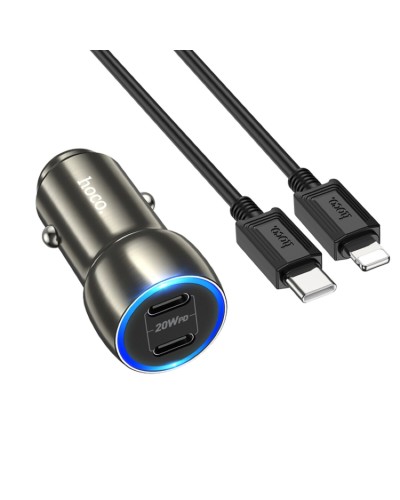 Автомобільний зарядний пристрій HOCO Z48 Tough 40W dual port(2C) car charger set(C to iP) Metal Gray (6931474795014)