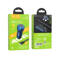 Автомобильное зарядное устройство HOCO Z48 Tough 40W dual port(2C) car charger set(C to iP) Sapphire Blue (6931474795021)