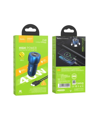 Автомобільний зарядний пристрій HOCO Z48 Tough 40W dual port(2C) car charger set(C to iP) Sapphire Blue (6931474795021)