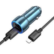 Автомобильное зарядное устройство HOCO Z48 Tough 40W dual port(2C) car charger set(C to iP) Sapphire Blue (6931474795021)