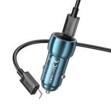 Автомобильное зарядное устройство HOCO Z48 Tough 40W dual port(2C) car charger set(C to iP) Sapphire Blue (6931474795021)