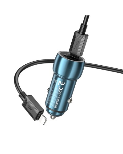 Автомобільний зарядний пристрій HOCO Z48 Tough 40W dual port(2C) car charger set(C to iP) Sapphire Blue (6931474795021)