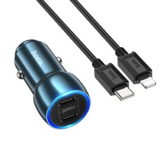 Автомобильное зарядное устройство HOCO Z48 Tough 40W dual port(2C) car charger set(C to iP) Sapphire Blue (6931474795021)